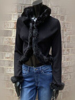 Pandemonium Silk and Rabbit Fur Cropped Sweater/Shrug Sz S